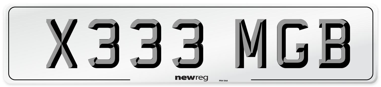 X333 MGB Number Plate from New Reg